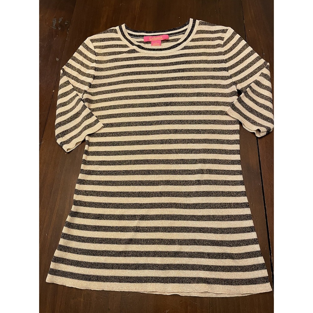 NWOT Catherine Malandrino Metallic Stripe Elbow Length Sleeve Slim Fit Sweater S